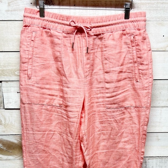 Athleta Pants Womens 10 Orange Persimmon Linen Retreat Joggers Zip Pockets - Picture 4 of 14